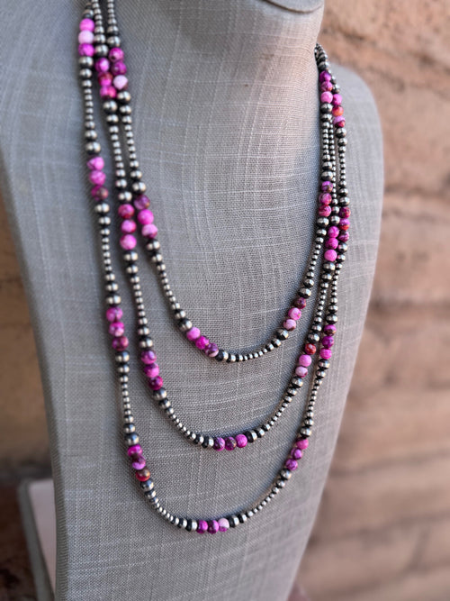 Handcrafted Sterling Silver & Pink Dream 3-6mm Beaded Necklace