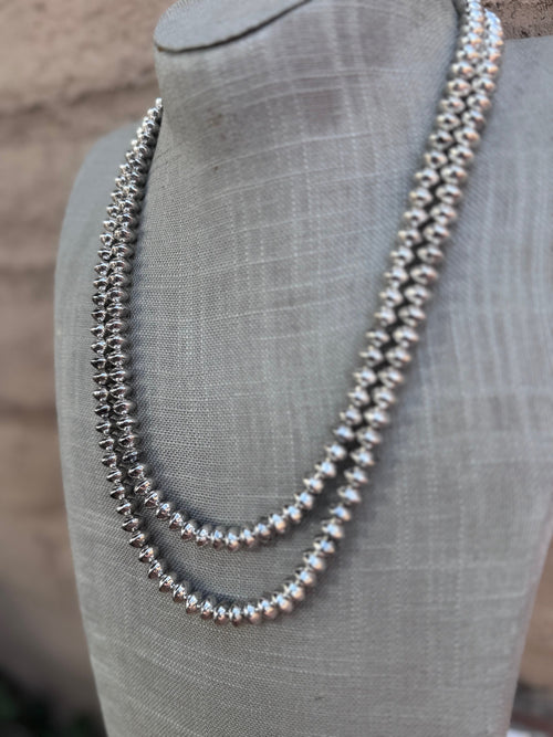 Handmade Sterling Silver Stamped 8mm Beaded Necklace
