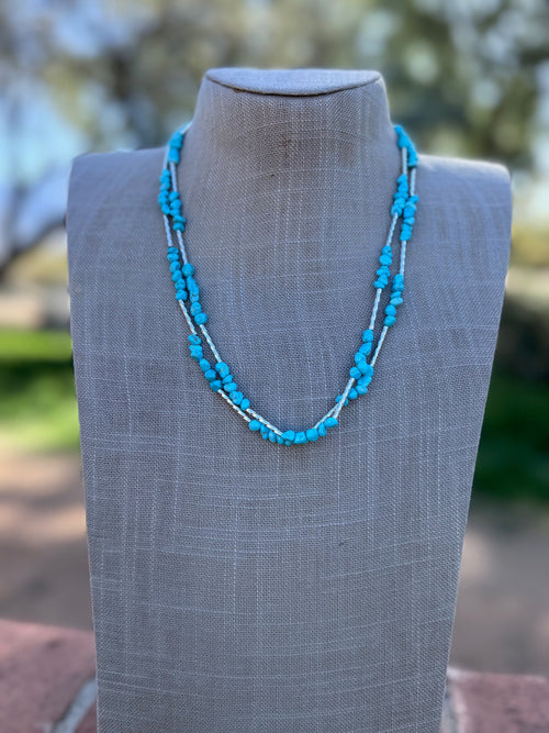 Handcrafted Kingman Turquoise & Sterling Silver Beaded Necklace