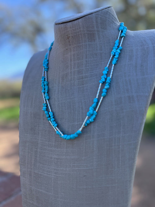 Handcrafted Kingman Turquoise & Sterling Silver Beaded Necklace