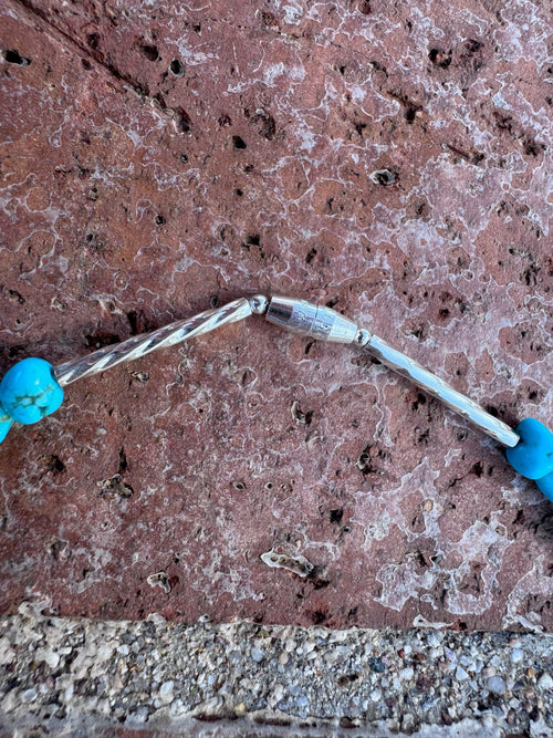 Handcrafted Kingman Turquoise & Sterling Silver Beaded Necklace