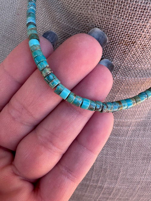 Handcrafted Sterling Silver & Rolled Kingman Turquoise Beaded Necklace 14"