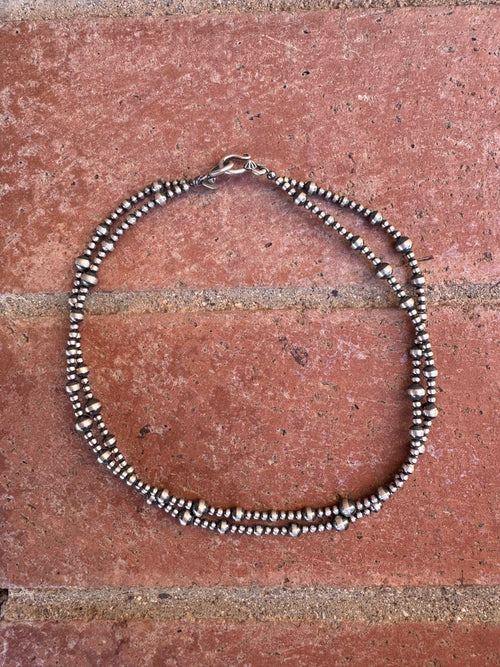 Handcrafted Sterling Silver Pearl Double Strand 3-5mm Beaded Necklace 16"