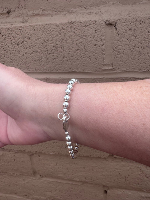 Handcrafted Sterling Silver Elegant Pearl Style 5mm Beaded Bracelet 7.5"