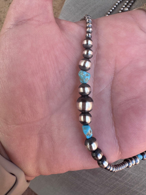 Handcrafted Sterling Silver & Kingman Turquoise 3-8mm Beaded Necklace