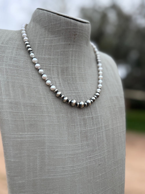 Handcrafted Freshwater Pearl & Sterling Silver Pearl 6-8mm Beaded Necklace 18"