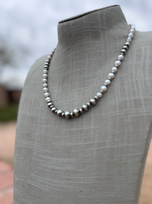 Handcrafted Freshwater Pearl & Sterling Silver Pearl 6-8mm Beaded Necklace 18"