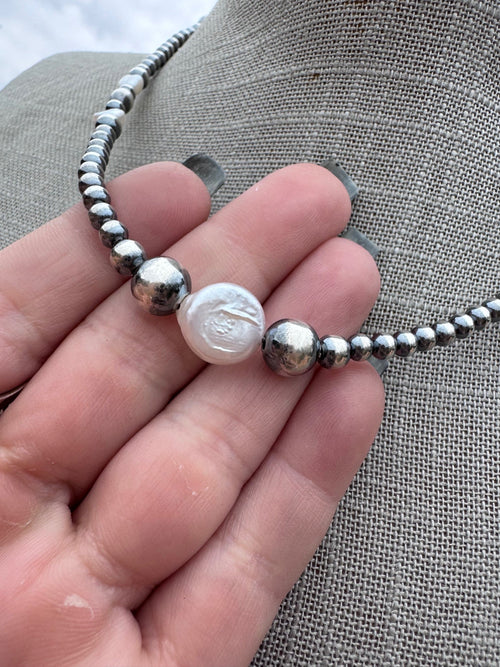 Handcrafted Freshwater Pearl & Sterling Silver Pearl 4-8mm Beaded Necklace 16"
