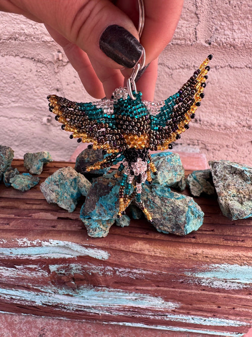 Handmade Beaded Multi Colored Hummingbird Keychain