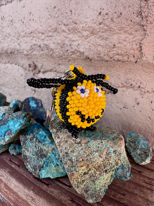 Handmade Beaded Yellow Bumble Bee Keychain
