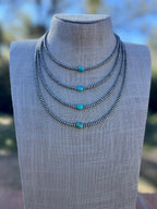“The Loner” Handmade Sterling Silver & Kingman Turquoise 3mm Beaded Necklace w/ Extender