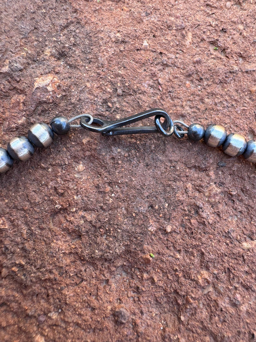 Handcrafted Sterling Silver Pearl & Black Onyx 4mm Beaded 16" Necklace