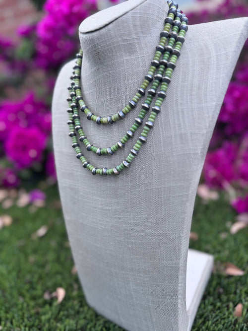 Handcrafted Serpentine & Sterling Silver 8mm Saucer Beaded Necklace