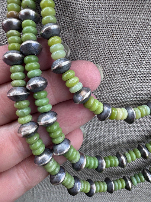 Handcrafted Serpentine & Sterling Silver 8mm Saucer Beaded Necklace