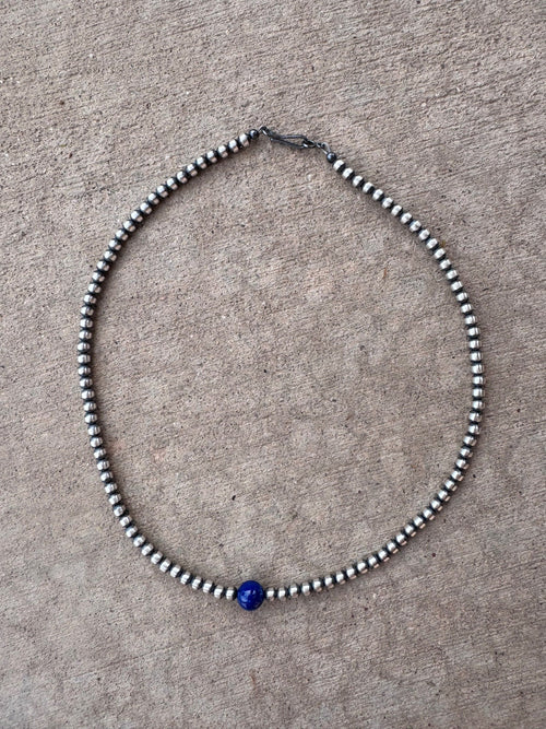 Handcrafted Lapis & Sterling Silver Pearl 4mm Beaded Necklace