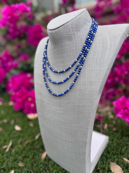 Handcrafted Lapis & Sterling Silver Pearl 4mm Beaded Necklace