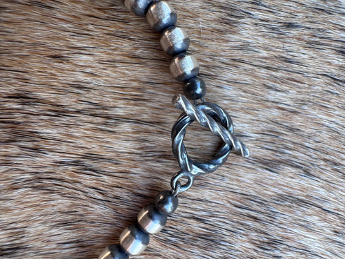 Handcrafted Abalone & Sterling Silver Pearl 4mm Beaded Bracelet 7.5"