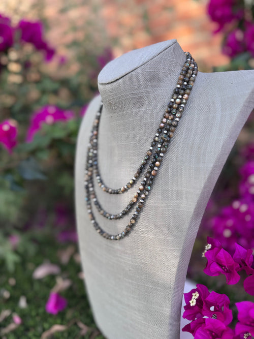 Handcrafted Round Abalone & Sterling Silver Pearl 4mm Beaded Necklace