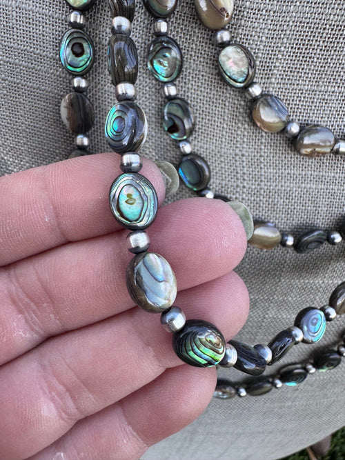 Handcrafted Abalone Oval & Sterling Silver Pearl 4mm Beaded Necklace