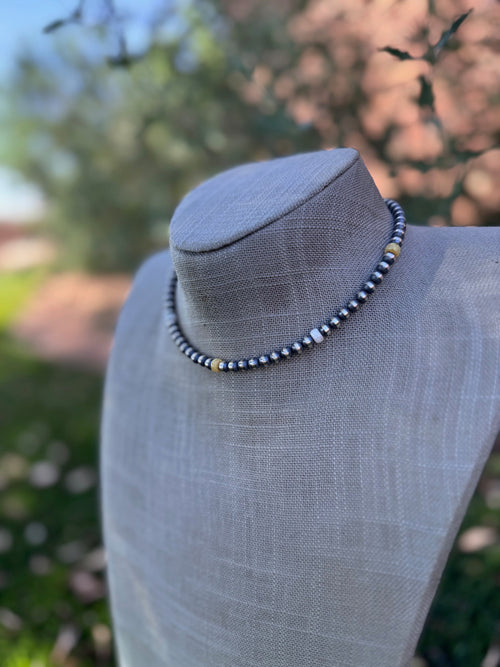 Handcrafted Fire Opal Collection & Sterling Silver Pearl Beaded 5mm Necklace 14"