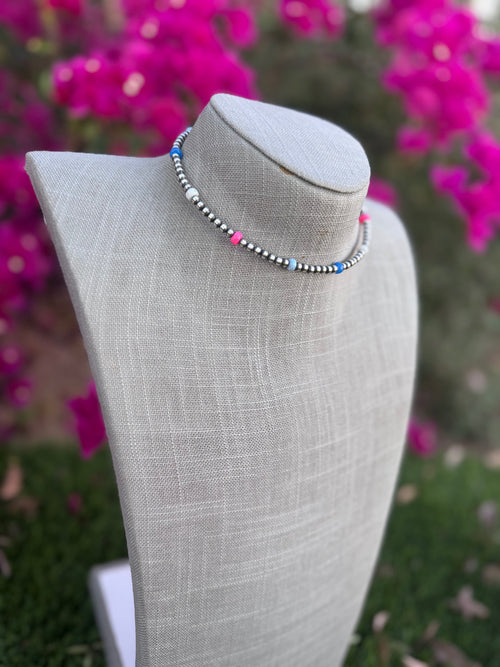 Handcrafted Fire Opal Collection & Sterling Silver 4mm Beaded Wrap Choker Necklace