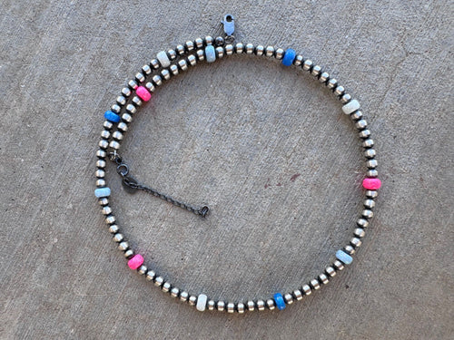 Handcrafted Fire Opal Collection & Sterling Silver 4mm Beaded Wrap Choker Necklace