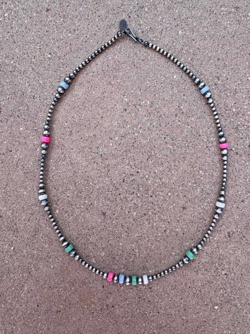 Handcrafted Fire Opal Collection & Sterling Silver Pearl 3-6mm Beaded Necklace 18"
