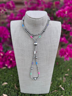 Handcrafted Fire Opal Collection & Sterling Silver Pearl 4-14mm Beaded Jacla Necklace 30"