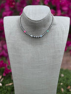 Handcrafted Fire Opal Collection & Sterling Silver Pearl Beaded 3-6mm Necklace 14"