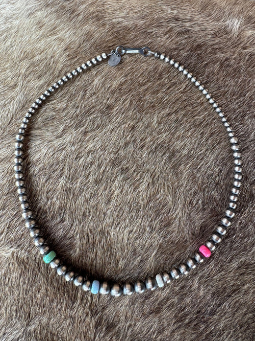 Handcrafted Fire Opal Collection & Sterling Silver Pearl Beaded 3-6mm Necklace 14"