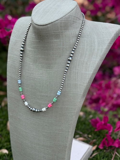 Handcrafted Fire Opal Collection & Sterling Silver Pearl Beaded 3-8mm Necklace 22"