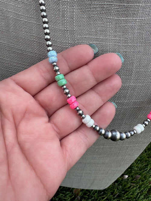 Handcrafted Fire Opal Collection & Sterling Silver Pearl Beaded 3-8mm Necklace 22"