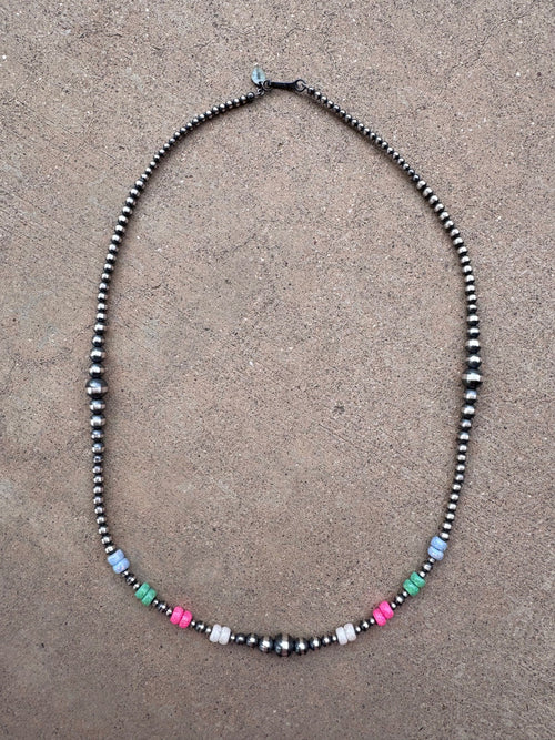 Handcrafted Fire Opal Collection & Sterling Silver Pearl Beaded 3-8mm Necklace 22"