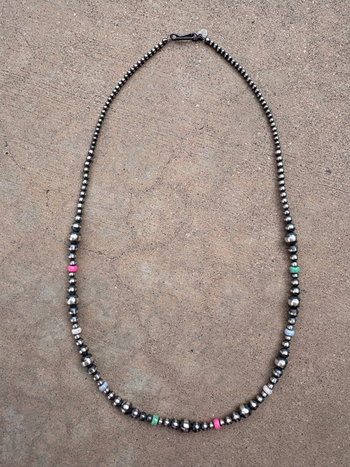 Handcrafted Fire Opal Collection & Sterling Silver Pearl Beaded 3-8mm Necklace 24"