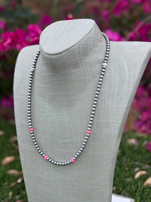 Handcrafted Fire Opal Collection & Sterling Silver Pearl Beaded 5mm Necklace 22"