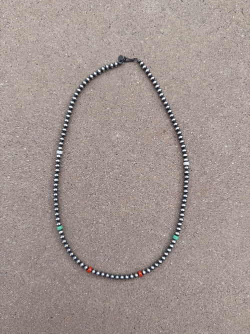 Handcrafted Fire Opal Collection & Sterling Silver Pearl Beaded 5mm Necklace 22"