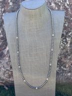 Handcrafted White Fire Opal & Sterling Silver Pearl Beaded 5mm Necklace 30"