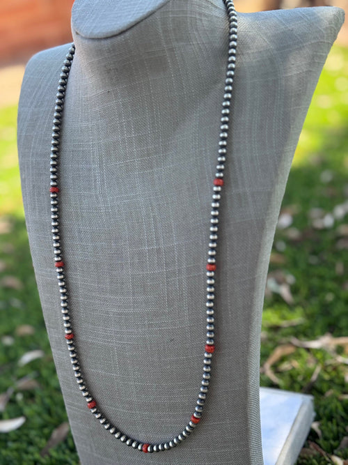 Handcrafted Sterling Silver & Orange Fire Opal 5mm Beaded Necklace 30"