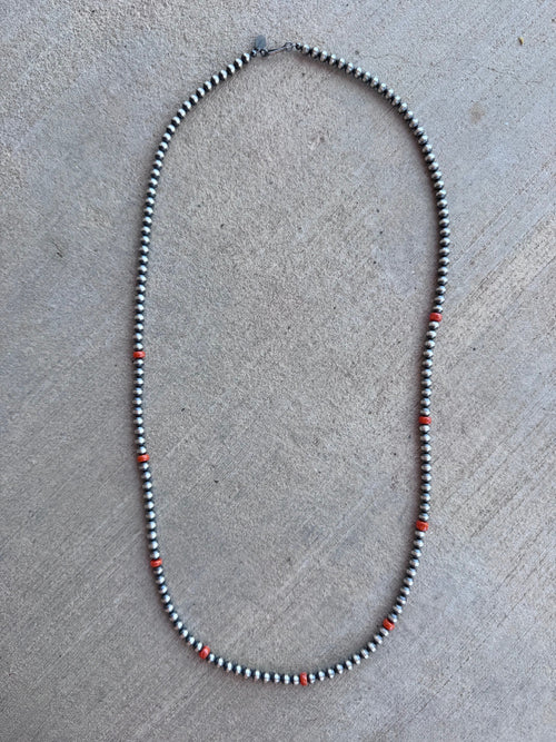 Handcrafted Sterling Silver & Orange Fire Opal 5mm Beaded Necklace 30"