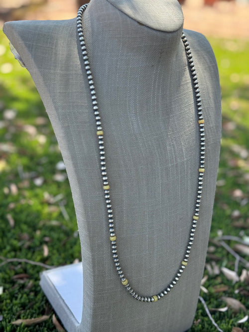 Handcrafted Sterling Silver & Yellow Fire Opal 5mm Beaded Necklace 30"