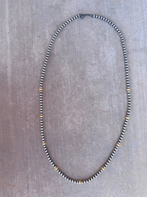 Handcrafted Sterling Silver & Yellow Fire Opal 5mm Beaded Necklace 30"