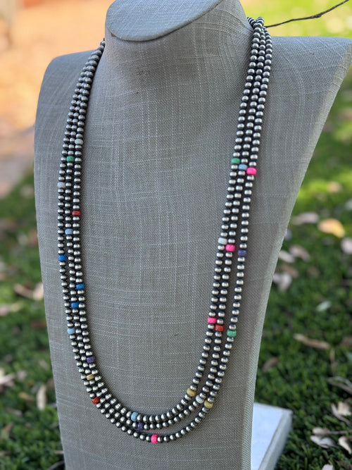 Handcrafted Fire Opal Collection & Sterling Silver Pearl Beaded 5mm Necklace 30"
