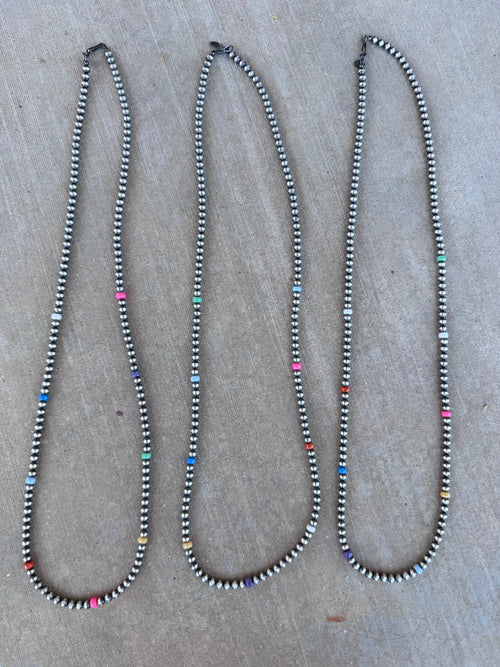 Handcrafted Fire Opal Collection & Sterling Silver Pearl Beaded 5mm Necklace 30"