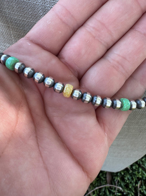 Handcrafted Fire Opal Collection & Sterling Silver Pearl Beaded 5mm Necklace 24"
