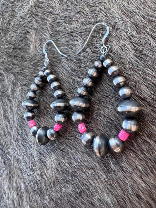 Handcrafted Hot Pink Fire Opal & Sterling Silver Pearl 4-8mm Mixed Beaded Hoop Dangle Earring