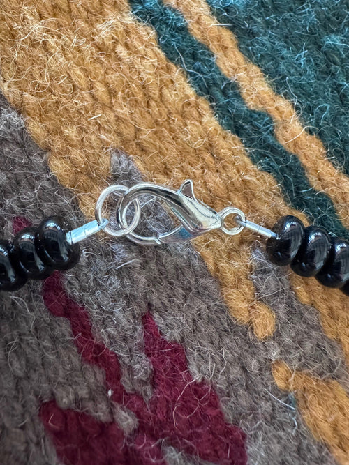 Handmade Thunderbird Turquoise & Sterling Silver Beaded Necklace 30"