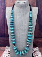 Handmade Royston Turquoise & Sterling Silver Beaded Necklace 32"