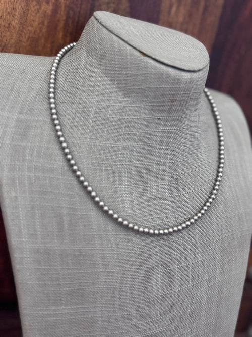 Handmade Silver Plated 4mm Beaded Necklace 18"