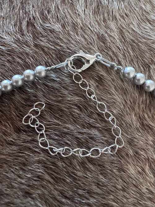 Handmade Silver Plated 4mm Beaded Necklace 14"