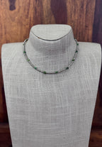 Handmade Green Turquoise & Silver Glass Seed 3mm Beaded Necklace 14"